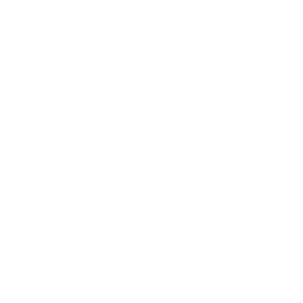 A minimalist line-art icon of a globe with a ring and an airplane, rendered in a muted sage green on a solid black background.